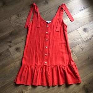 Favlux Coral/Orange Sundress with Buttons and Shoulder Tie Details